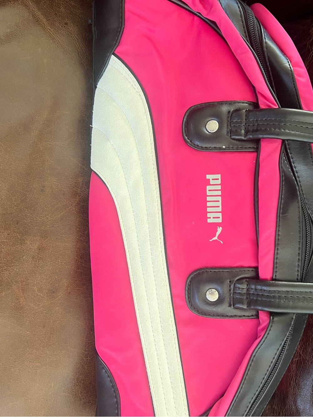 Puma Pink Tote with Black Trim and White Stripe